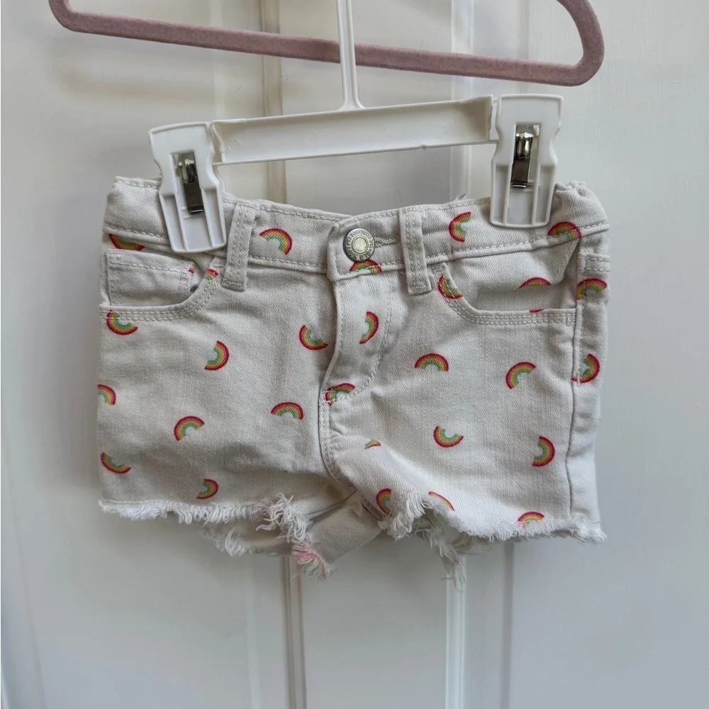 Old Navy 3T Whiteand Red Rainbow Denim Shorts with Pockets and Fringes